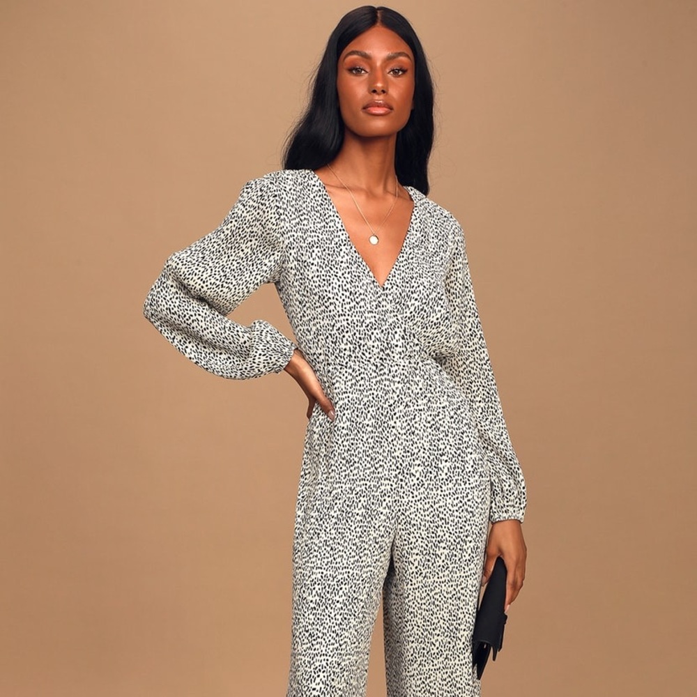 Perfect Spot Cream Print Wide Leg Jumpsuit